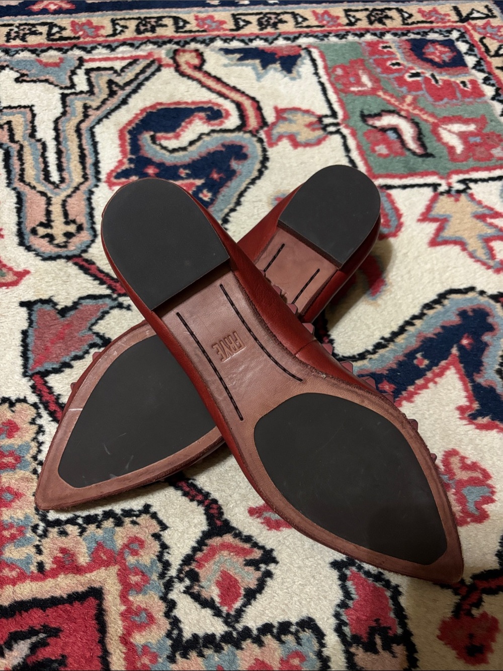 Frye Burgundy Studded Pointed Leather Flats - Picture 3 of 6